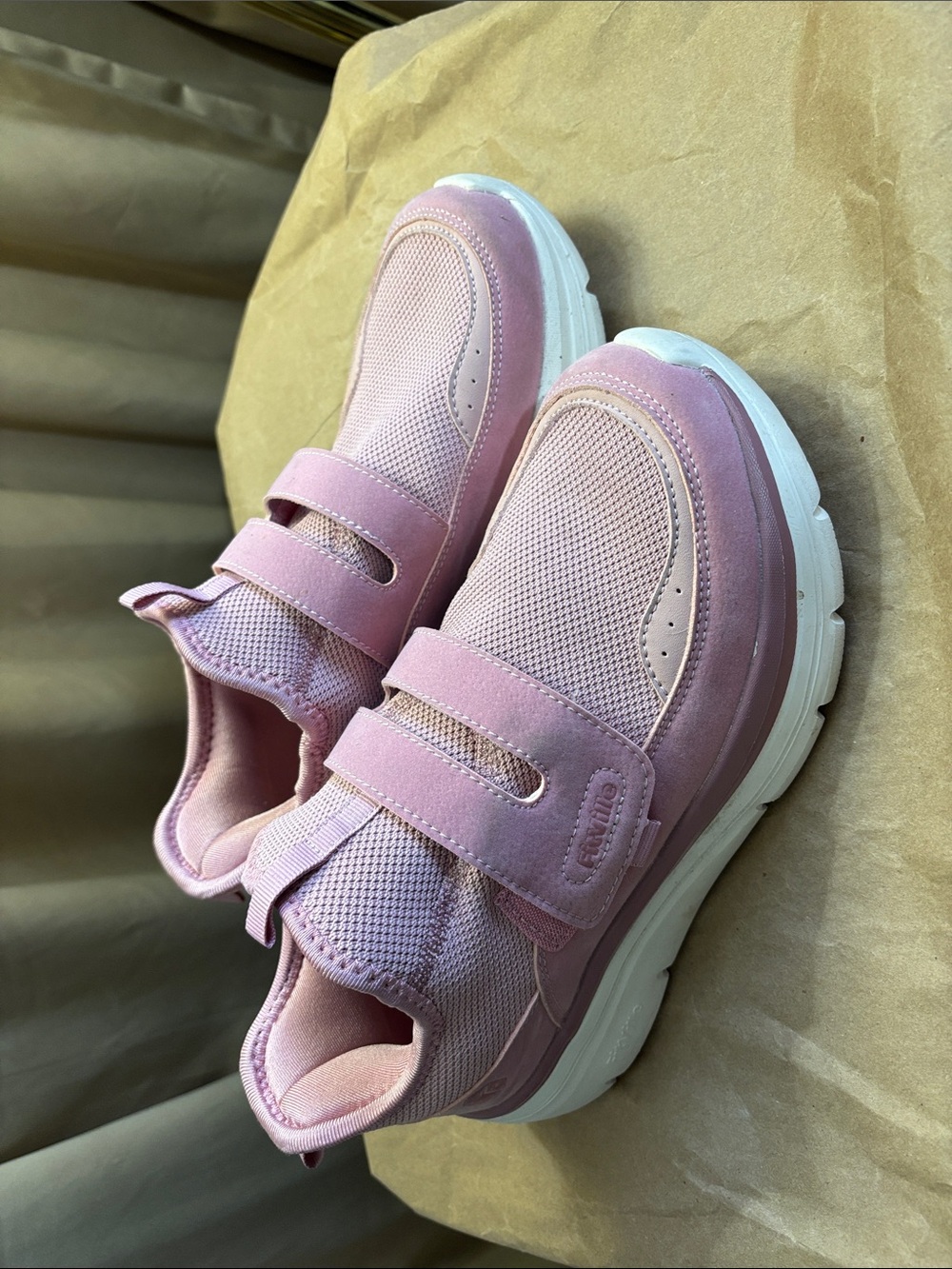 Women’s FitVille Pink Velcro Mesh Sneakers with Cushioned White Sole